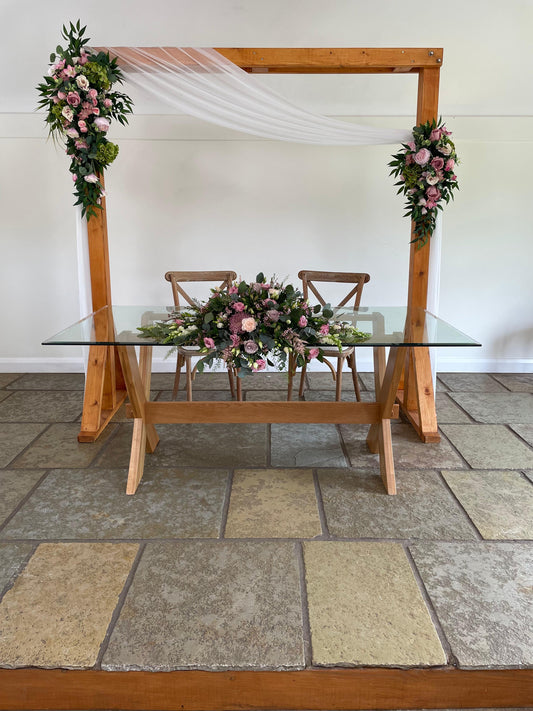 Pink Dream Rustic Arch, Florals & Chiffon (TO HIRE)